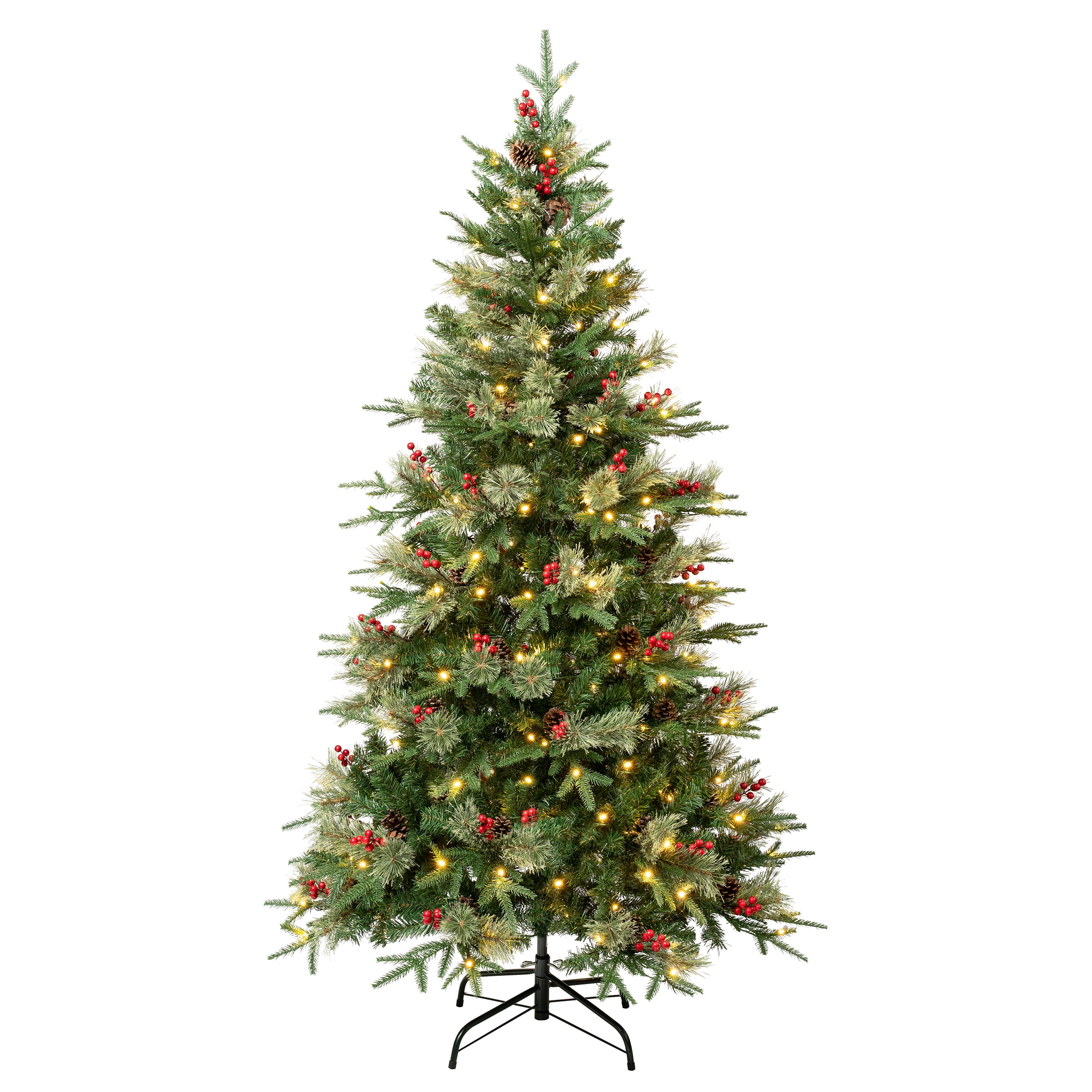 6' Green Virginia Pine Artificial Christmas Tree with Warm White LED Lights