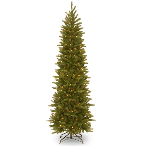 National Tree Company Pre-Lit Feel Real® Artificial Pencil Slim Christmas Tree, Grande Fir, Green, Clear Lights, Includes Stand, 6.5 Feet