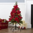 thumbnail image 1 of National Tree Company 3 ft. Pre-Lit Feel Real® Artificial Colonial Fir Pencil Slim Christmas Tree, Green, Red Berries, Red Poinsettias, 50 Multicolor Lights, Includes Stand, 1 of 5