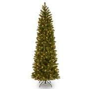 National Tree Company Pre-Lit Feel Real® Artificial Pencil Slim Downswept Christmas Tree, Green, Downswept Douglas® Fir, Dual Color® LED Lights, Includes PowerConnect™ System and Stand, 6.5 Feet