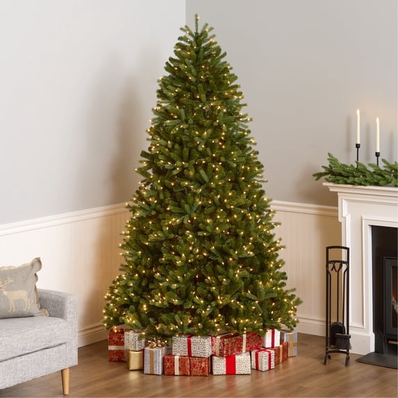 National Tree Company 7.5 ft Pre-Lit Jersey Fraser Fir Medium Artificial Christmas Tree, 1,000 Clear Lights, 2,696 Tips, Includes Stand, Green