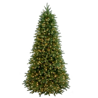 National Tree Company Pre-Lit Feel Real®Slim Artificial Christmas Tree, Green, Jersey Fraser Fir, Clear Lights, Includes Stand, 7.5 Feet