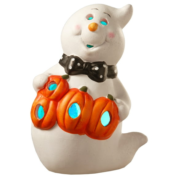 National Tree Company Pre-Lit Halloween Figurine, White, Ghost, BOO, 1 Multicolor LED Light, Battery Operated, 6 Inch