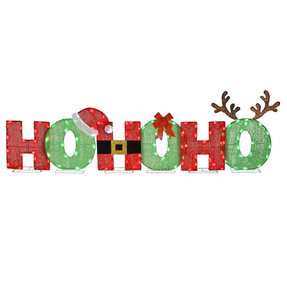 90 in. Pre-Lit "Ho Ho Ho" Sign, Red and White LED Lights, Indoor or Outdoor Use