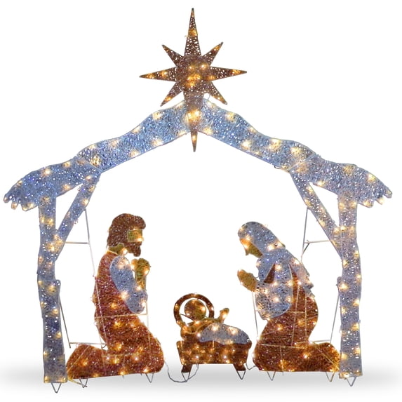 National Tree Company Pre-Lit Nativity Scene, Cool White Lights, LED, 72 Inch, Indoor or Outdoor Use.