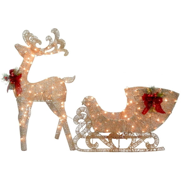 National Tree Company Pre-Lit Reindeer and Sleigh, Warm White LED Lights, 48 Inch, Indoor or Outdoor Use.