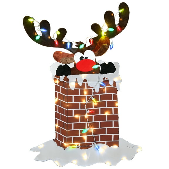 National Tree Company Pre-Lit Reindeer in Chimney, Multicolor Lights, LED, 47 Inch, Indoor or Outdoor Use.