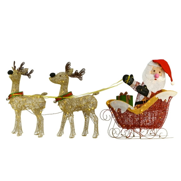 National Tree Company Pre-Lit Santa Sleigh and Reindeer, Warm White Lights, LED, 60 Inch, Indoor or Outdoor Use.