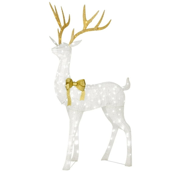 86 in. Pre-Lit White Buck, Cool White LED Twinkling Lights