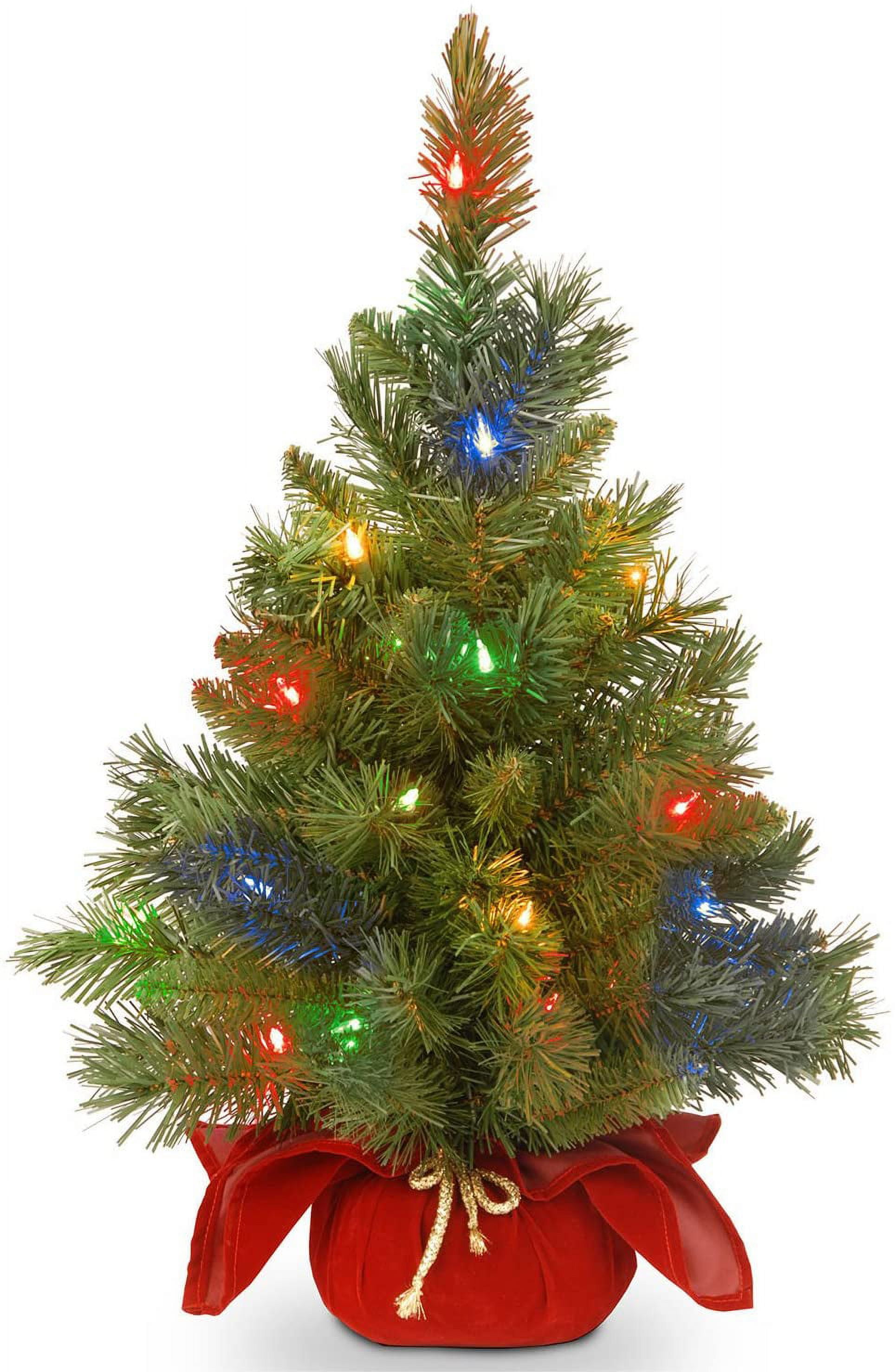 National Tree Company Pre-lit Artificial Mini Christmas Tree Includes Multi-Color LED Lights and Cloth Bag Base Majestic Fir, 2 ft