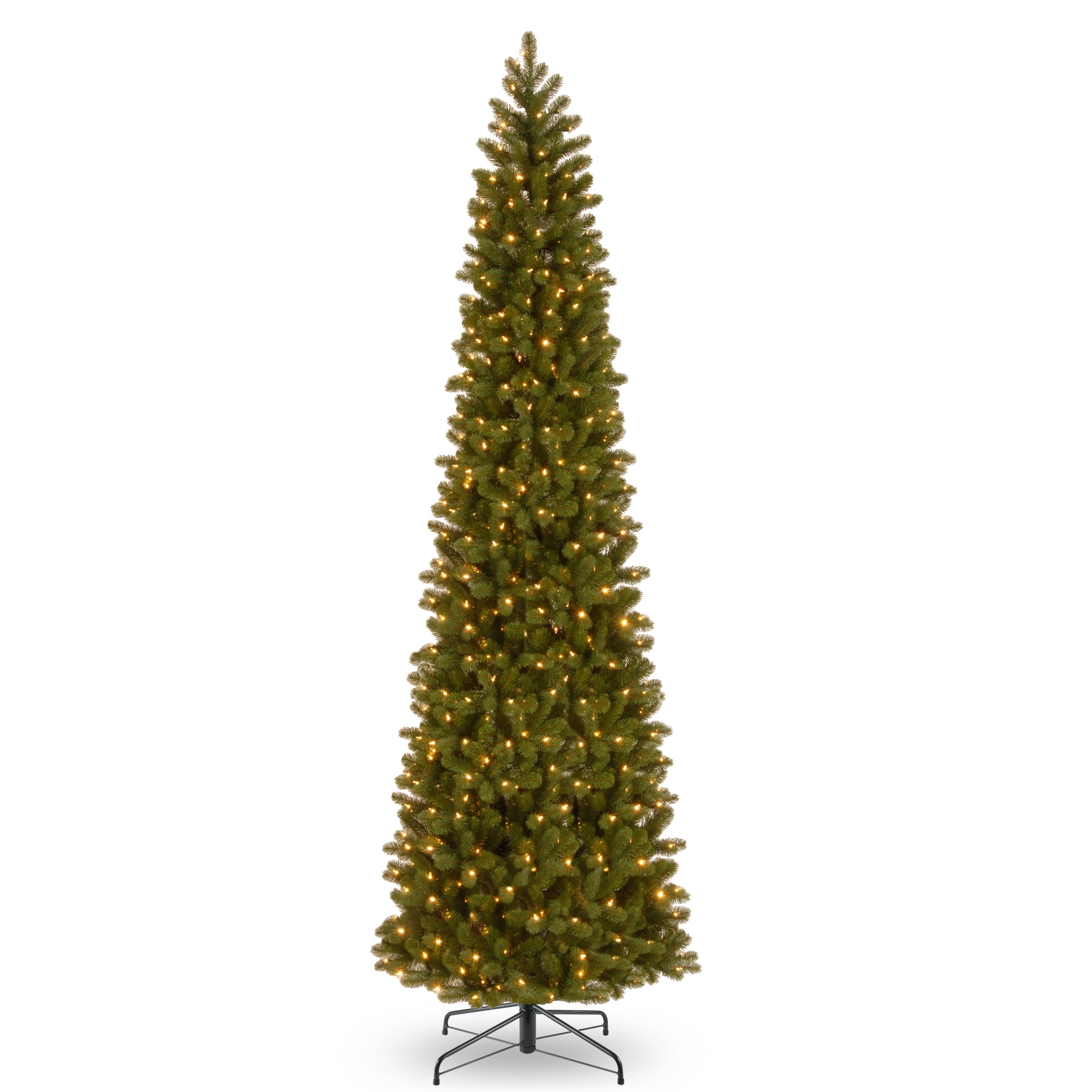 12' Green Douglas Fir Slim Artificial Christmas Tree with Dual Color LED Lights