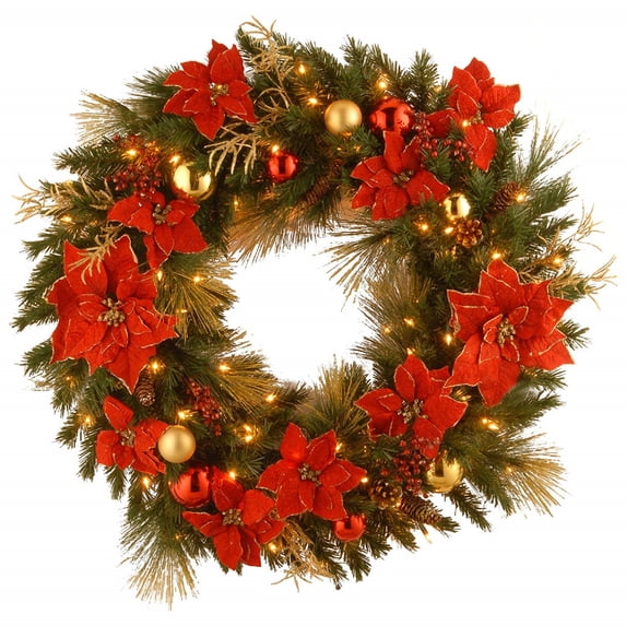 National Tree Company 36in. Decorative Collection Home Spun Wreath with Clear Lights