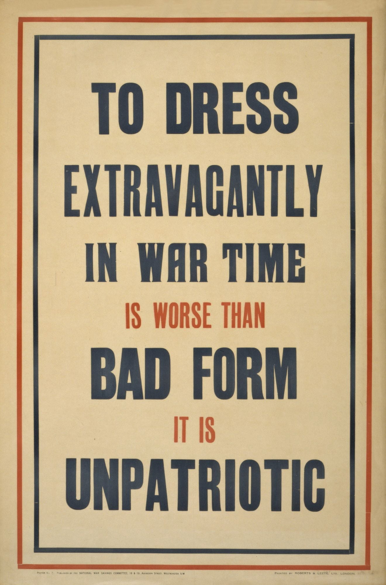National War Saving Committee Poster 1915 To Dress Extravagantly in Wartime Canvas Art - (24 x 36)