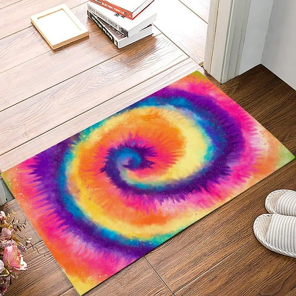 National Wind Tie-dye Spiral PigmentBathroom Shower Mat Doormat Non Slip,Floor Rug Absorbent Carpets Floor Mat Home Decor for Kitchen Bedroom Rug, 16"X 24"