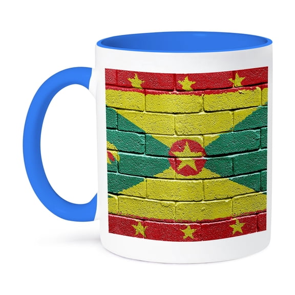 3dRose, National flag of Grenada painted onto a brick wall Grenadian, 15oz Two-Tone Blue Mug