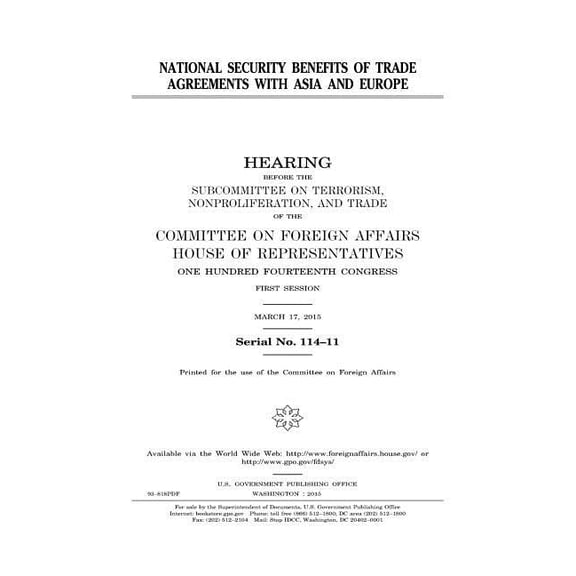 National security benefits of trade agreements with Asia and Europe (Paperback)