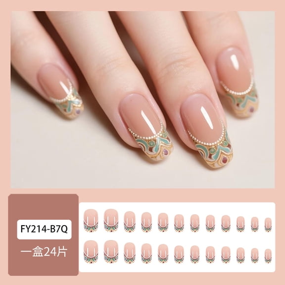 National style court retro boho style nail art cross-border French wearable nail nail pieces 24 pieces nail patches