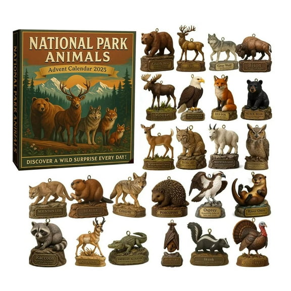NationalParks Advent Calendar 2025, 24 Days Countdown Calendar with 24 AnimalOrnaments of National Parks, Christmas Countdown Calendars for NatureWildlife Christmas Decoration