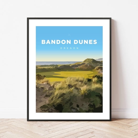 Nationcog Bandon Dunes Golf Poster, Unframed, Oregon Golf Minimalist Travel Poster - Retro Art, Giclee, Matte Print Office Decor - (Unframed, 12 x 18 inches)