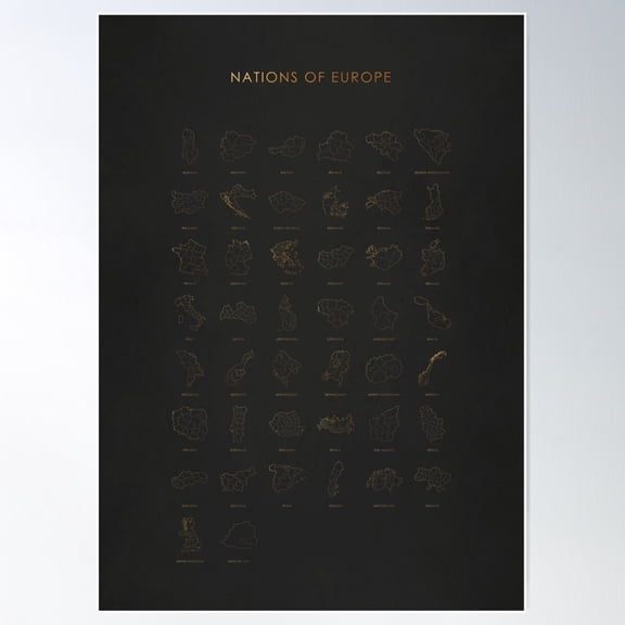 Nations Of Europe Map Outlines Chart Poster Wall Art, Modern Wall Decor For Living Room Bedroom, 8x12 UNFRAMED