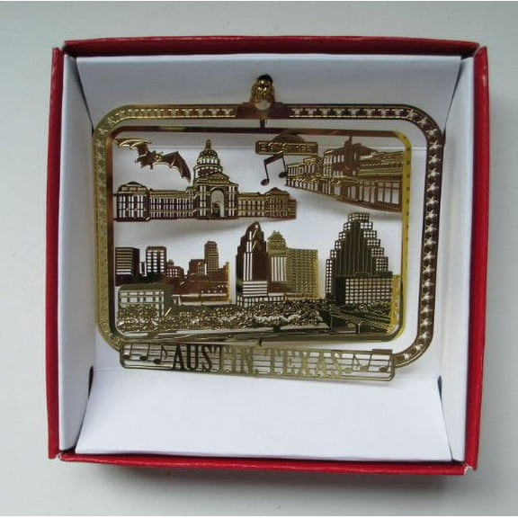 Nations Treasures Austin Texas Christmas Ornament 6th Street Music Bat Bridge Brass City State TX Souvenir Travel Gift