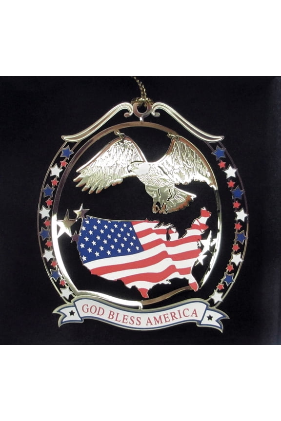 God Bless America Colored Brass Ornament, USA Shape
