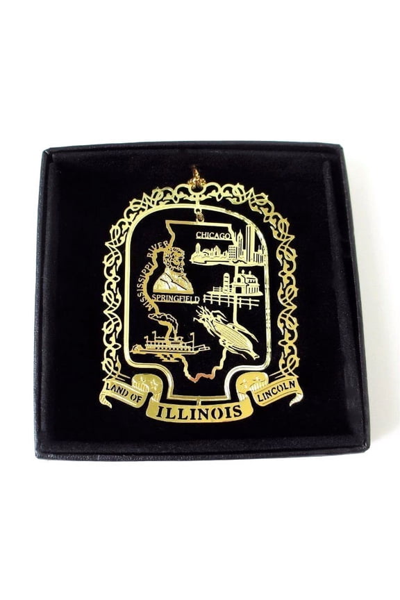 Illinois State Landmarks Brass Ornament, Intricate, Christmas Collection