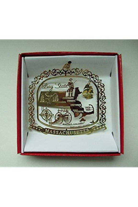 Massachusetts State Landmarks Brass Keepsake Ornament