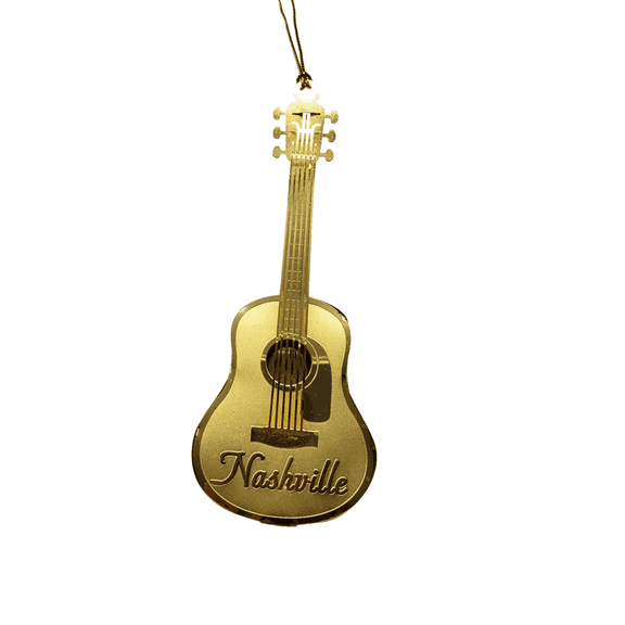 Nations Treasures Nashville Guitar Ornament, Brass, 4" x 1.5"