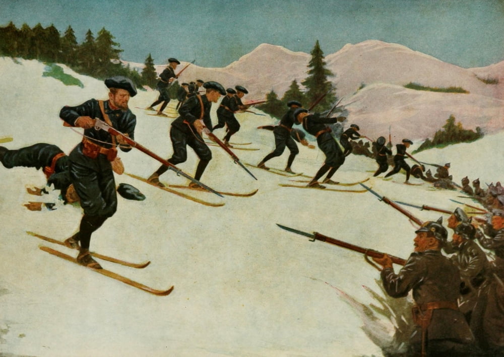 Nations at War 1917 Alpine Chasseurs charge German lines on skis Canvas Art - Unknown (24 x 36)