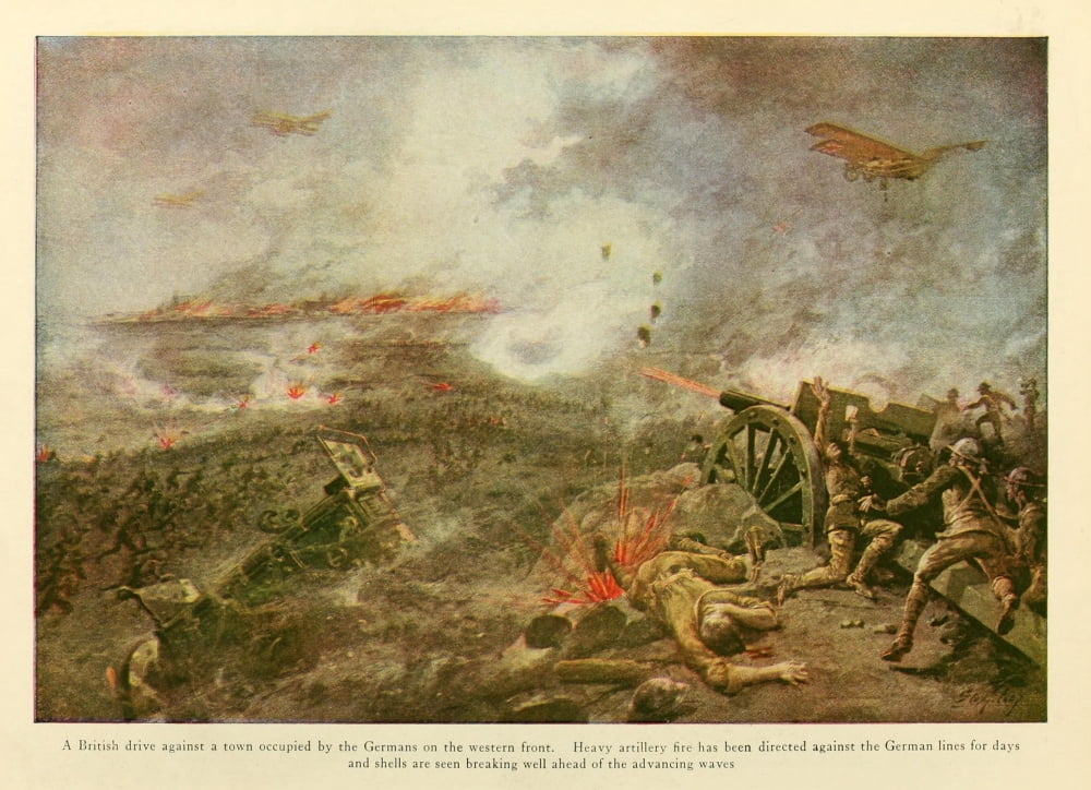 Nations at War 1917 British Drive against occupied town Canvas Art - Unknown (24 x 36)
