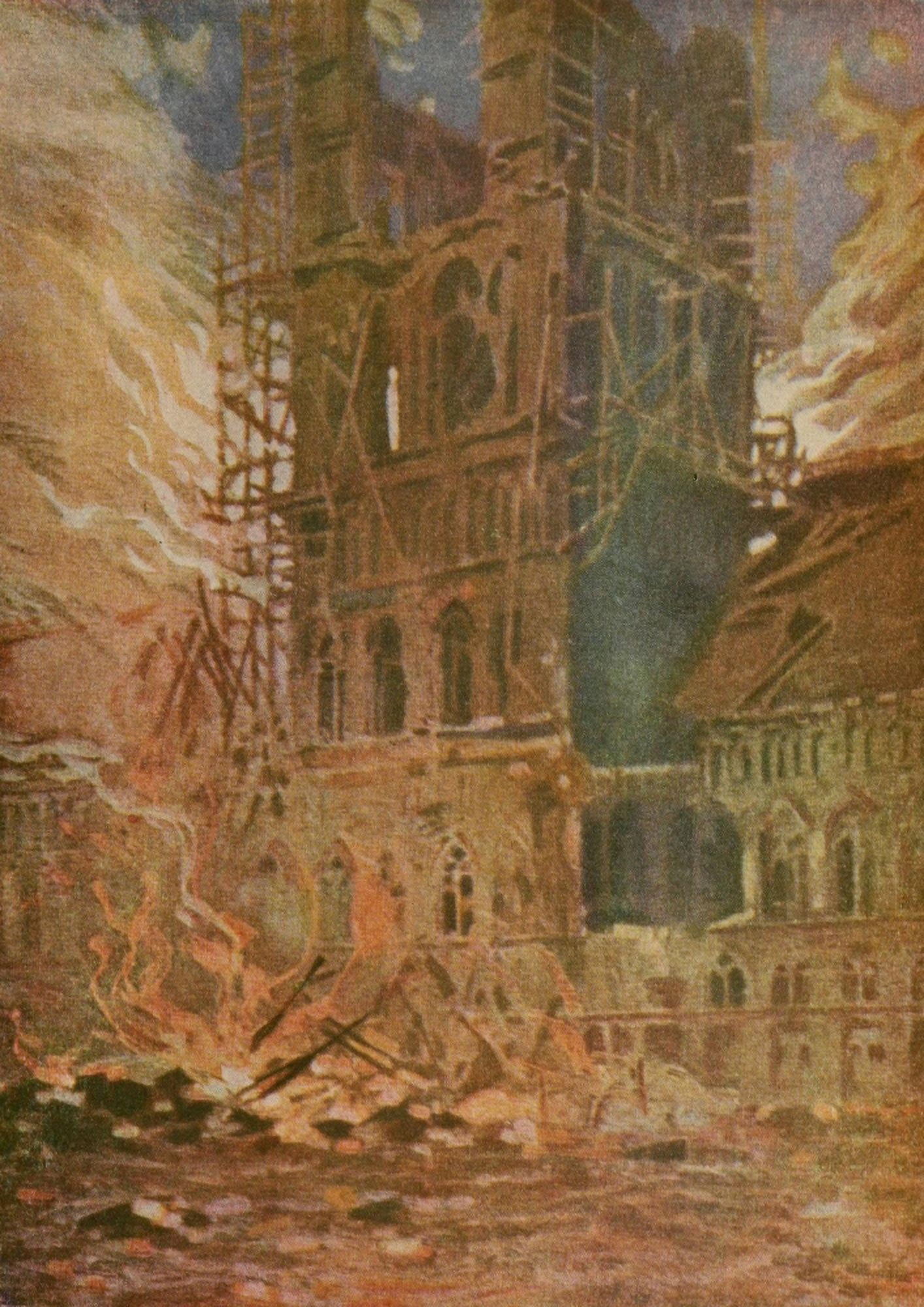 Nations at War 1917 Destruction of the Cloth Hall at Ypres Canvas Art - Unknown (18 x 24)