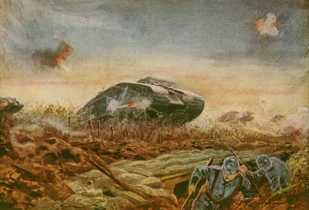 Nations at War 1917 Fleet of British tanks near Cambrai Canvas Art - Unknown (24 x 36)