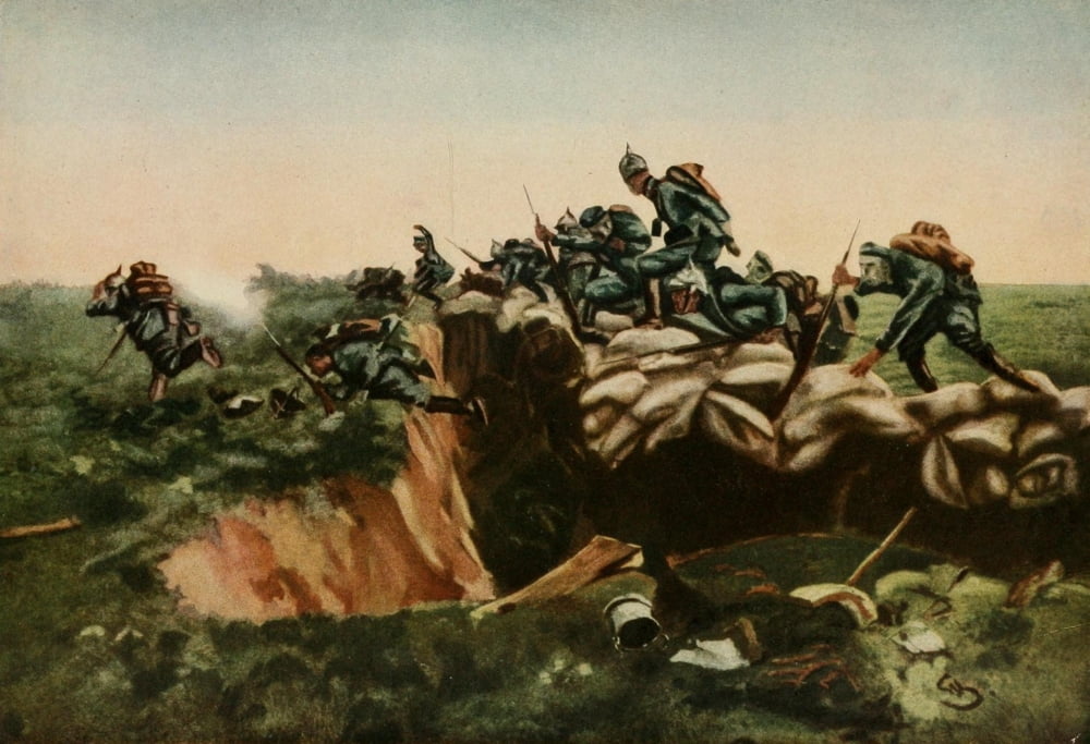 Nations at War 1917 Germans storming British Trench near Ypres Canvas Art - Unknown (24 x 36)