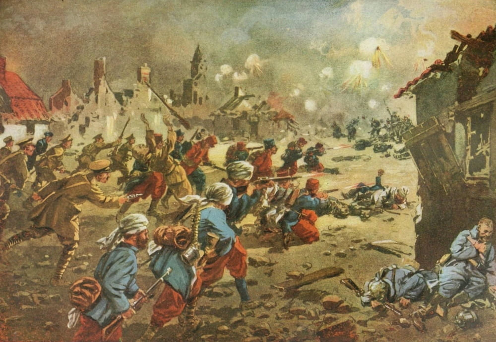Nations at War 1917 Scene of British success at Neuve Chapelle Canvas Art - Unknown (18 x 24)