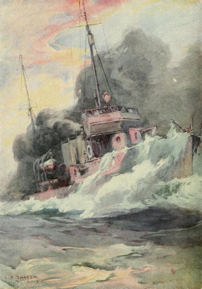 Nations at War 1917 US Destroyer starting a smokescreen Canvas Art - LA Shafer (18 x 24)