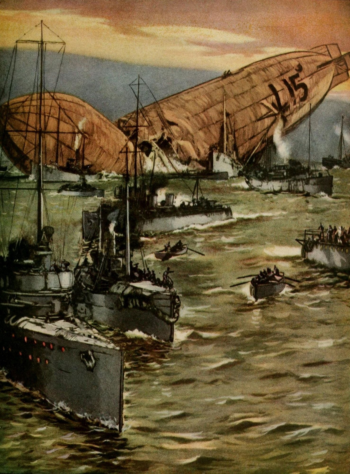 Nations at War 1917 Zeppelin L-15 brought down near Kent Canvas Art - Unknown (24 x 36)