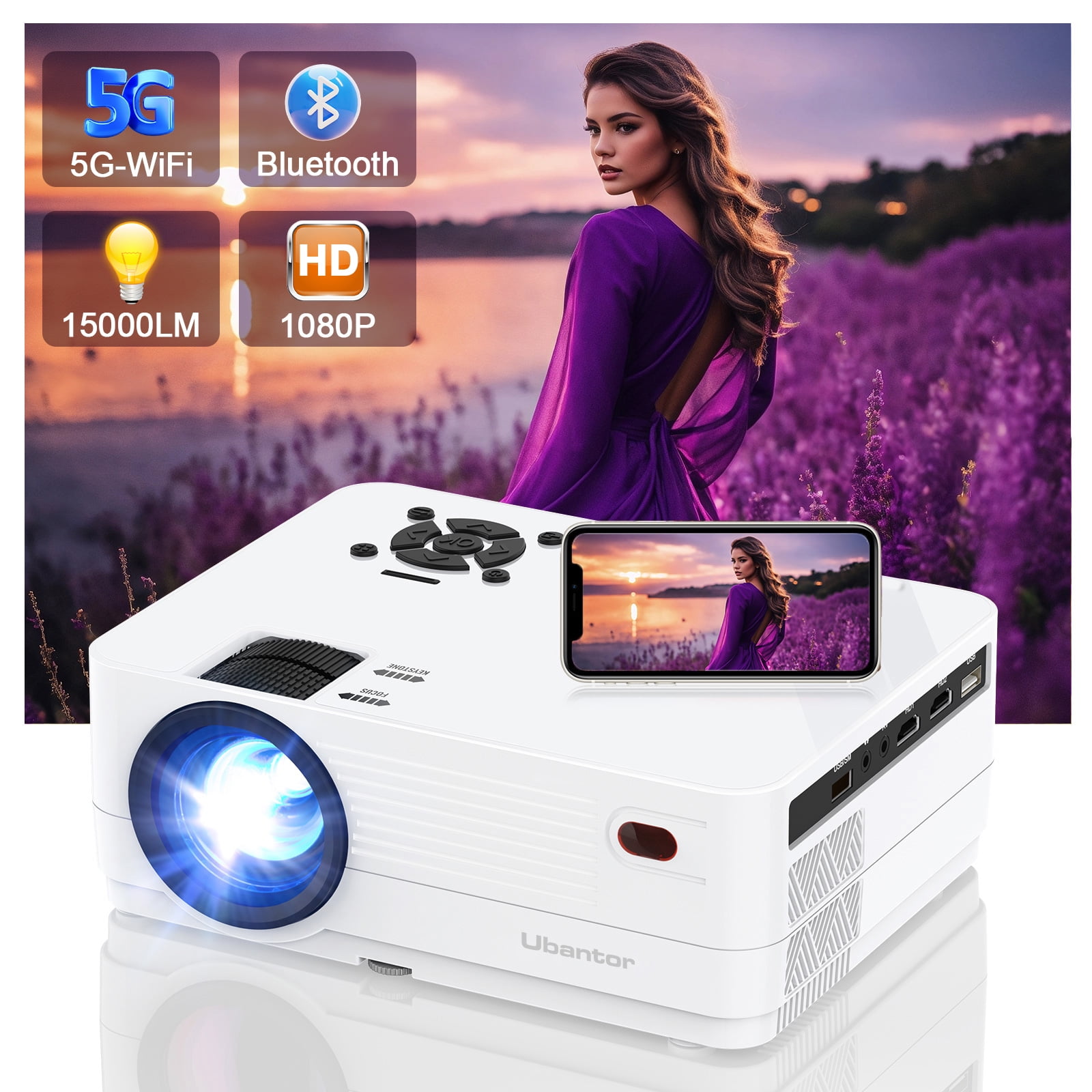 Native 1080P 5G WiFi Bluetooth Projector (Carrying Bag Included), Full HD 15000LM Outdoor Movie Projector, LCD Technology 300" Display Support 4k Home Theater - Walmart.com