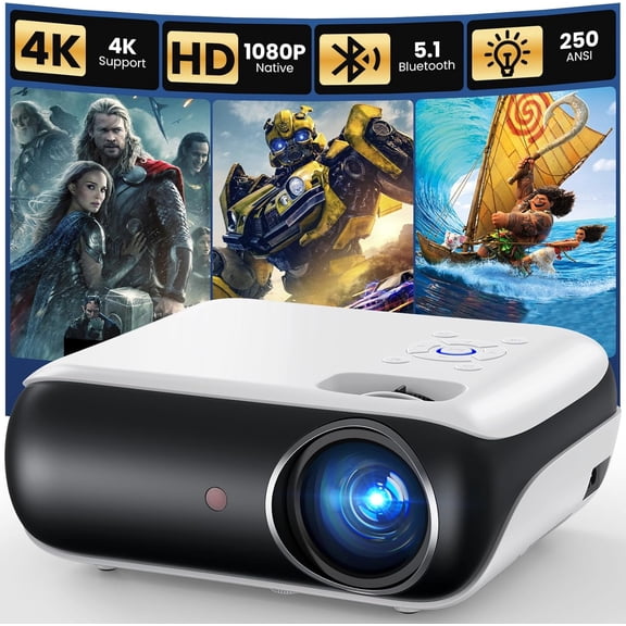 Native 1080P Bluetooth Mini Projector, Full HD Portable Outdoor Movie Projector with Built-in Speaker, Compatible with Smartphone, HDMI, USB, AV, Fire Stick, PS5 for Home, Bedroom, Outdoor Use