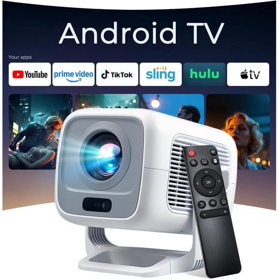 Native 1080P FHD/AI Visual Calibration Smart Projector with Dolby Audio, 600 ANSI 4K Support, AI Auto Focus&Keystone, Android TV OS 10,000+Apps, Mini Portable Projector with WiFi 6 and Bluetooth 5.4