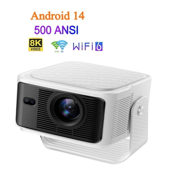 Native 1080P Portable Projector, 500 ANSI Lumens Auto Focus Auto 6D Keystone Smart Home Theater Projector with Android 14, WiFi 6 & Bluetooth 5.4, 2GB RAM 16GB ROM, 8K Video Decoding, 10W Speaker, 40