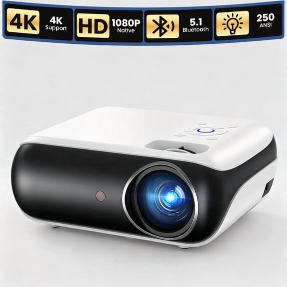 Native 1080P Projector, Bluetooth Home Theater Movie Projector with Built-in Speaker, Compatible with Smartphone, HDMI, Fire Stick, PS5, Indoor & Outdoor Use -With Google TV System