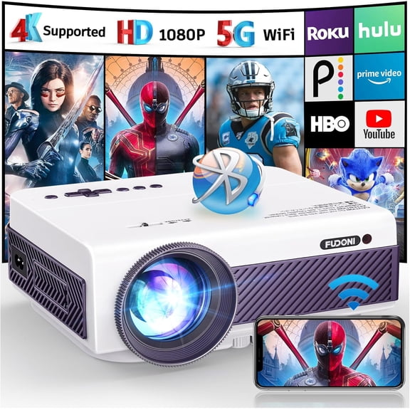 Native 1080P WiFi Bluetooth Projector, Full HD Portable Outdoor Movie Built-in Speaker, Max 300" Screen, for Smartphone, HDMI, USB, AV, Fire Stick, PS5 Home, Bedroom, Use