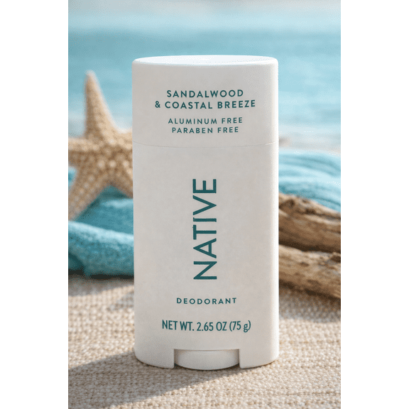 Native Aluminum Free Paraben Free Deodorant Stick Sandalwood & Coastal Breeze 2.65 oz