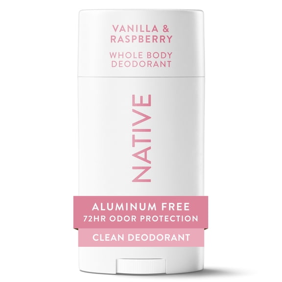 Native Aluminum Free Sensitive Whole-Body Deodorant Stick, Vanilla & Raspberry Scent 2.4 oz