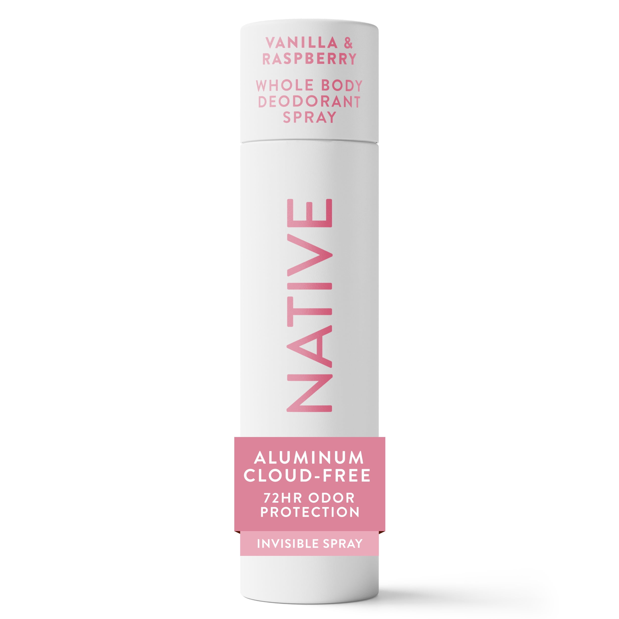 NATIVE WHOLE BODY DEODORANT SPRAY FOR WOMEN, 72 HOUR ALUMINUM FREE DEODORANT SPRAY, VANILLA & RASPBERRY, 3.5oz