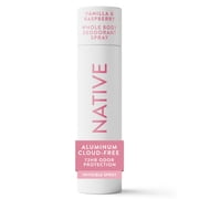 NATIVE WHOLE BODY DEODORANT SPRAY FOR WOMEN, 72 HOUR ALUMINUM FREE DEODORANT SPRAY, VANILLA & RASPBERRY, 3.5oz