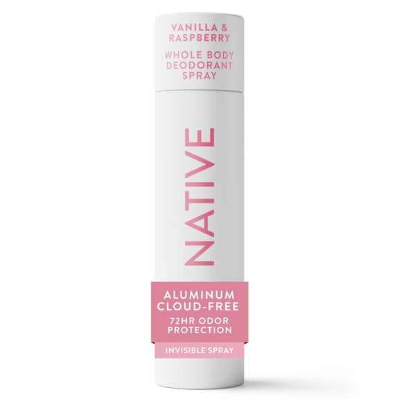 NATIVE WHOLE BODY DEODORANT SPRAY FOR WOMEN, 72 HOUR ALUMINUM FREE DEODORANT SPRAY, VANILLA & RASPBERRY, 3.5oz