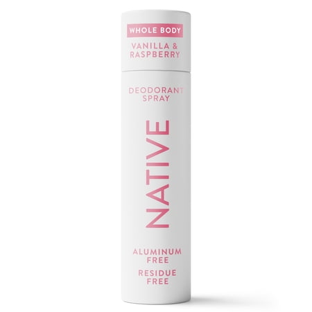 NATIVE WHOLE BODY DEODORANT SPRAY FOR WOMEN, 72 HOUR ALUMINUM FREE DEODORANT SPRAY, VANILLA & RASPBERRY, 3.5oz