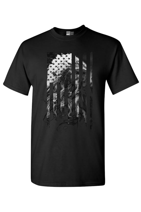 Native American Flag Patriotic Support DT Adult T-Shirt Tee